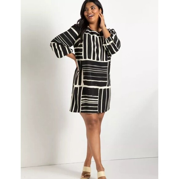 ELOQUII Dresses & Skirts - ELOQUII PUFF SLEEVE EASY TEE DRESS black and cream NWT SIZE 26